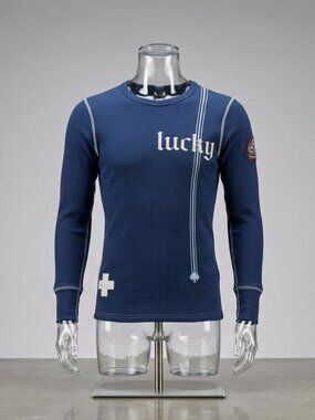 Alp N Rock "Lucky Ace Spades" Graphics Crewneck Thermal Long Sleeve Shirt Blue L
